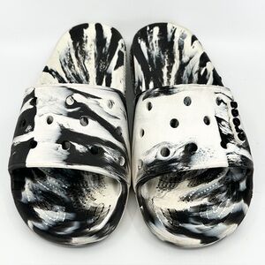 Crocs Classic Marble Slides Black White Tie Dye 206879-103 Women’s 9 Men’s 7